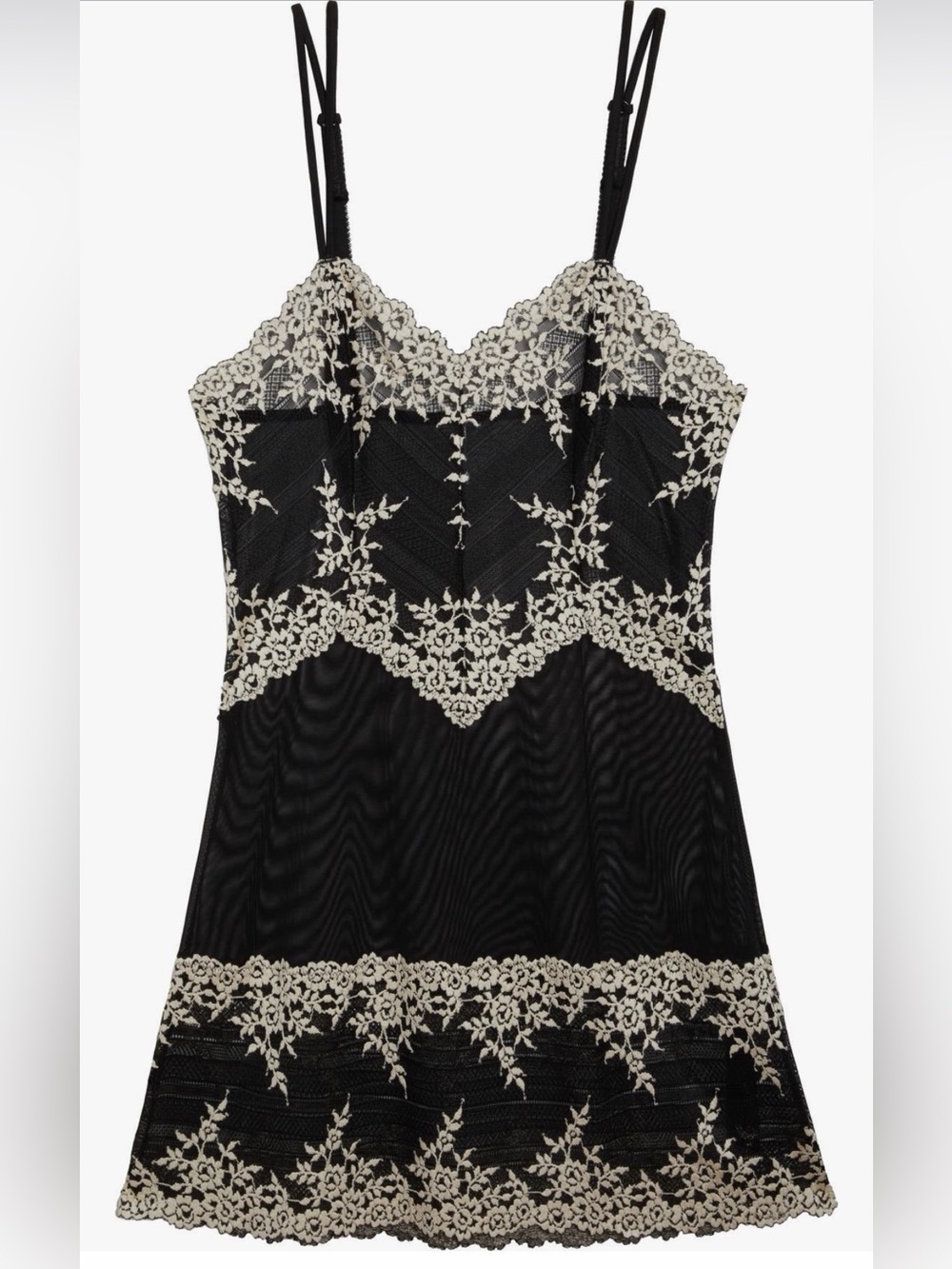 Like New Wacoal ‘Embrace’ Lace Chemise. Size XL Sheer Black w Ivory Lace - Picture 3 of 6
